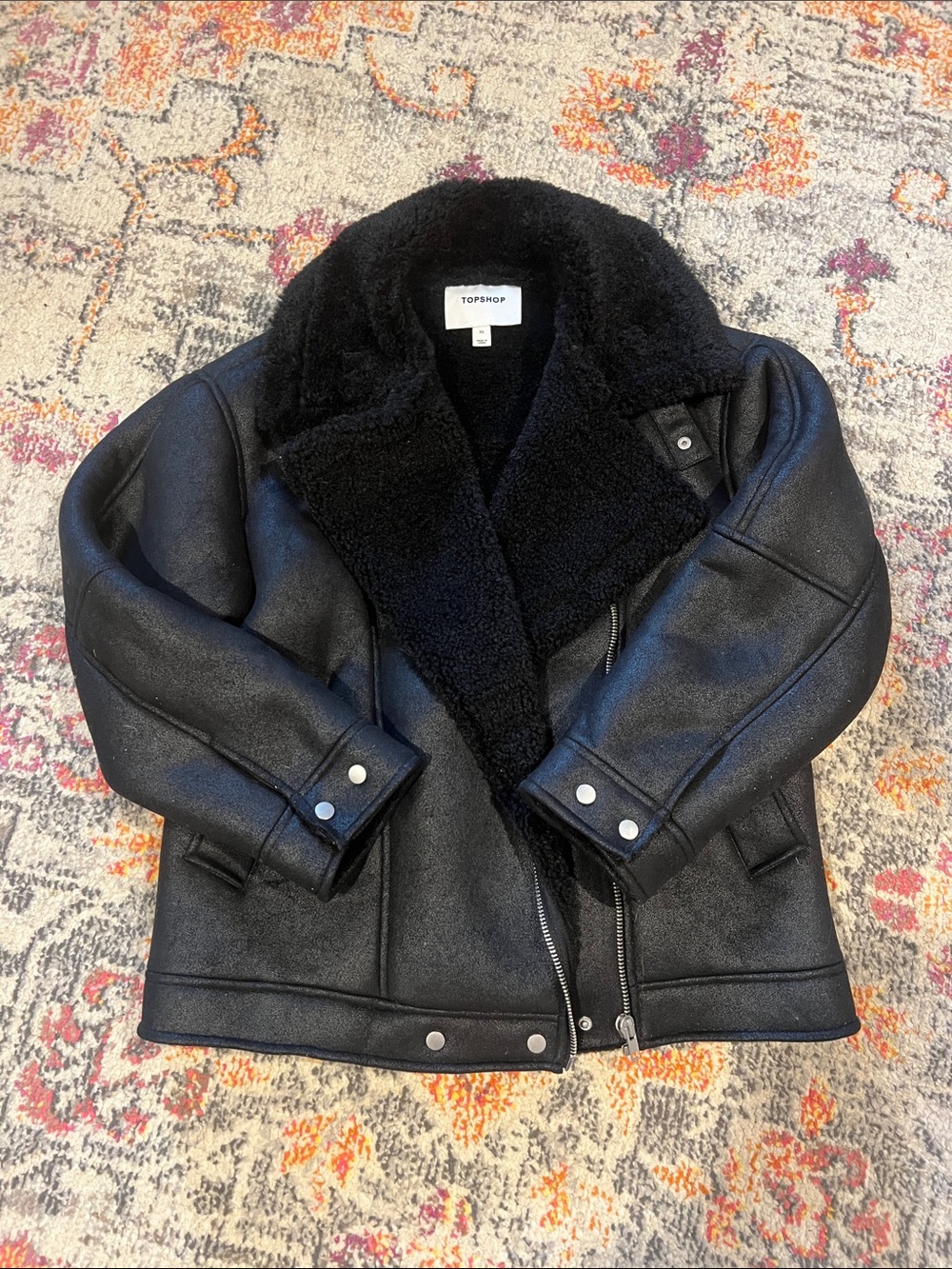 TOPSHOP Black Faux Shearling Aviator Coat